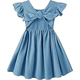 Dutebare Toddler Girls Dress Cotton Linen Ruffle Backless Sleeveless Kids Casual Party Dresses