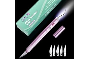 GO2CRAFT Weeding Tools with Light, LED 3-in-1 Durable Weeding Tools with Sharp Hook for Weeding Fine Pattern, 5pcs Blades for Cutting, Accurate Scale, Perfect Tools for Vinyl, Paper & Iron-on Projects