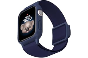 NEWJOURNEY Compatible with Kids Apple Watch Band with Bumper Case, Elastic Nylon Strap with Adjustable Snap-On Clasp for iWatch 38/40/41mm & 42/44/45mm Boys Girls (No Screen Protector included)