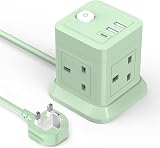 BEVA Cube Extension Lead with USB 4 Outlets 3 USB Ports 1.5m Green view 1