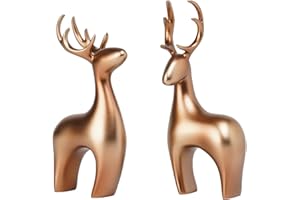 Braxio Deer Statue Reindeer Home Decor - 2pcs Resin Copper Reindeer Sculpture Deer Figurines for Living Room Bedroom Office Desktop Bookshelf Cabinets Decor Home Decoration