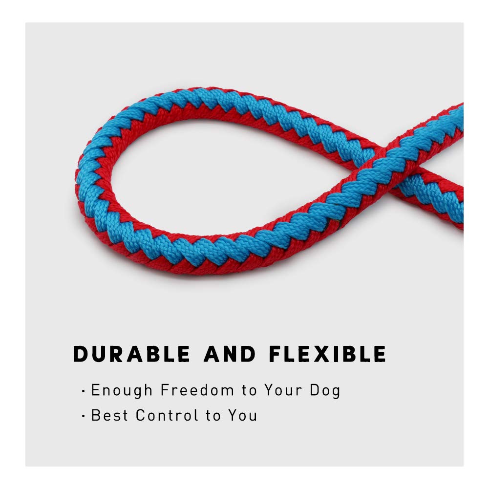 Nuheby Heavy Duty Dog Leash for Large Dog Woven Nylon Durable Round Rope Training Leash 4 Feet Long x 3/4 Inch Thick with Padded Traffic Handle for Dog Walking Lead (Red)