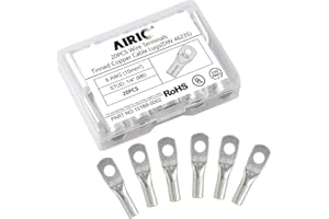 AIRIC 8 Gauge Wire Lugs 1/4" Stud (M6) 20pcs UL Heavy Duty Battery Cable Lugs 8 AWG 1/4" Stud Cable Ends Tinned Copper Tubular Lugs Ring Terminal Connectors DIN 46235