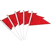 25 Pack Red Pennant Flags Small Mini Hand Held Solid Color Pennant On Sticks Flags,Party Events Celebration,School,Grand Opening,Kids Birthday,Sports Clubs,Flower Pot (Red)