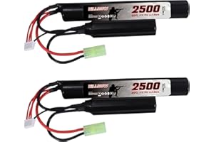 Hilldow 11.1V Airsoft Battery 2500mAh 20C Rechargeable Batteries High Performance Compatible with Mini Tamiya Plug for Airsoft Guns Rifle Model