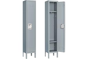 Yizosh Metal Lockers for Employees with Lock, Employees Locker Storage Cabinet with 1 Doors, Tall Steel Storage Locker for Gym, School, Office (Gray, 1 Door)