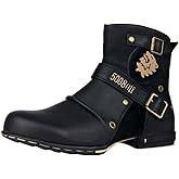 OSSTONE Moto Boots for Men Fashion Zipper-up Leather Chukka Boots Casual Shoes Retro Style OS-5008-1-DA1B1