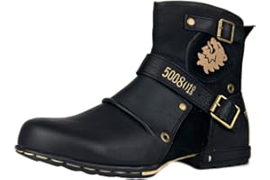 OSSTONE Moto Boots for Men Fashion Zipper-up Leather Chukka Boots Casual Shoes Retro Style OS-5008-1-DA1B1
