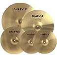 SHAEVLE Cymbal Pack Alloy Cymbals Drum Cymbal Set 14"/16"/18"/20" 5 Pieces Cymbals for Drum Set, Golden
