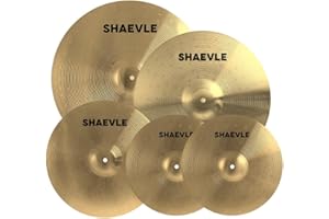 SHAEVLE Cymbal Pack, 5 Pieces Alloy Cymbals Drum Set, Cymbals for Drum Set Includes 14"/16"/18"/20" Cymbals, Golden