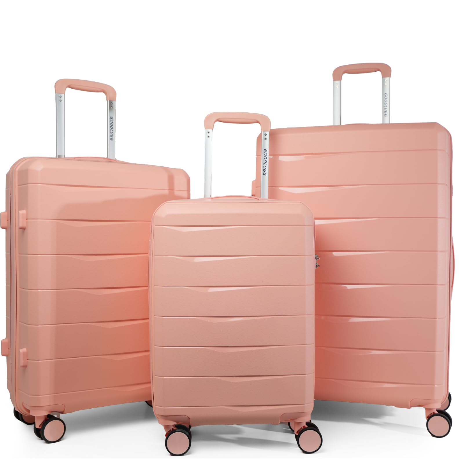 GOODLUGG Luggage Set with Spinner Wheels and TSA Lock, 3 Pieces Expandable Hardside PP material Suitcase for Travel, Hardshell Luggage Sets, 20″, 24″, 28″, Coral