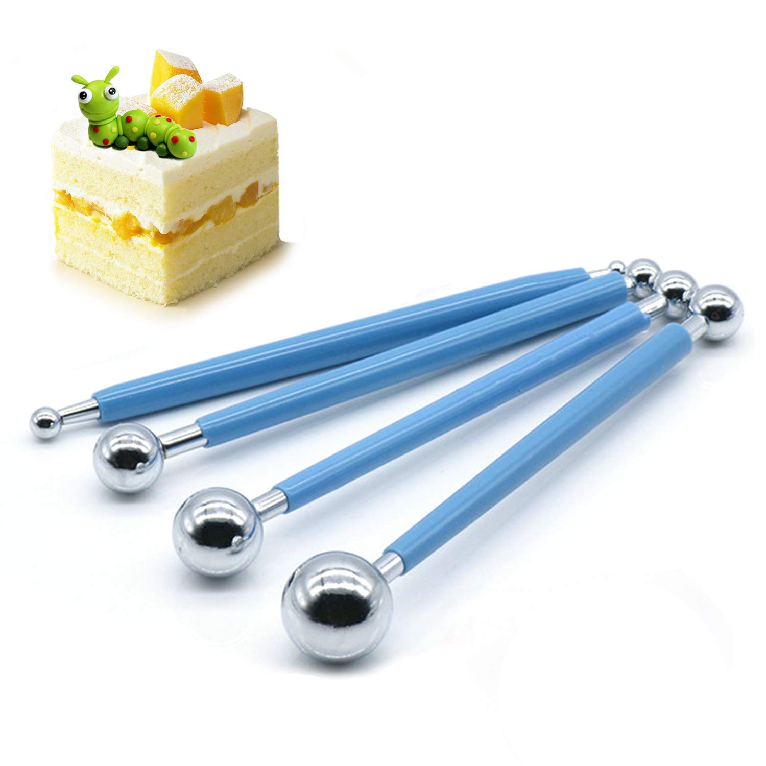4pcs Fondant Cake Decorating Clay Flower Sugarcraft Ball Model DIY Tool 8 Sizes (Blue)
