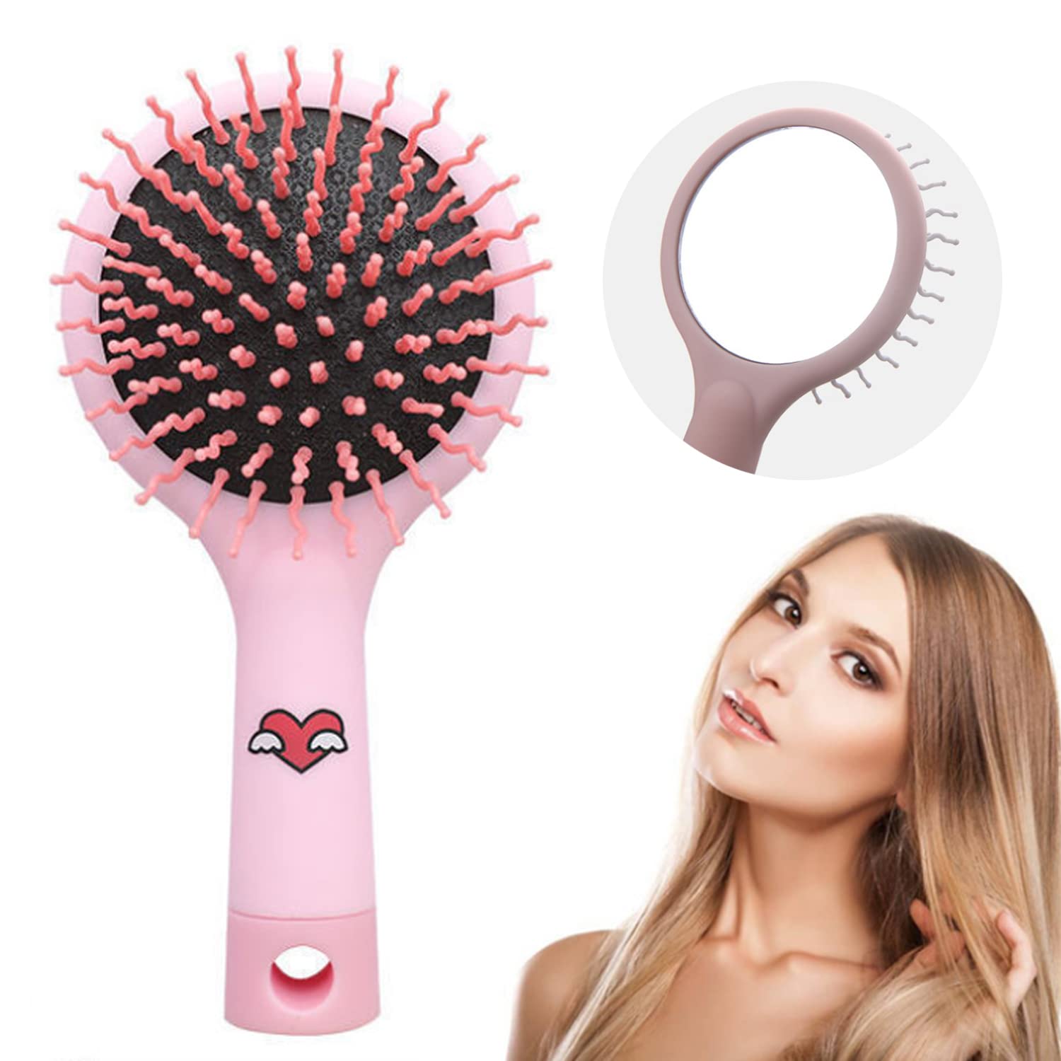 Cartoon Anti-Static Hair Brush With Mirror Comb, Mini Travel Hair Brush, Wet And Dry Hair Tangled Hair Brush, Easy To Pass Through Tangles, Easy To Smooth Massage Haircut, Suitable For Girls, Ladies