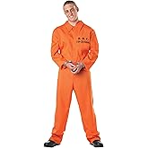 Classic Prisoner Costume for Adult Men with Jumpsuit and Fake Handcuffs