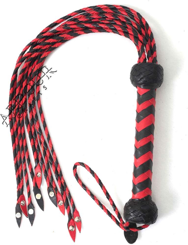 Ardour Crafts Real & Genuine Cow Hide Leather Horse Training Whip Equestrian Crop Red Black