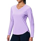 MIER Long Sleeve Workout Tops for Women UPF 50+ SPF UV Protection Sun Shirts Dry Fit Athletic Running Gym Tshirt, V-Neck