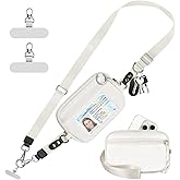 Tiostep Clip and Go Strap for Phone with Wallet Crossbody Phone Lanyard Adjustable and Detachable RFID Wristlet Wallet with ID Window and Zipper, Cream(L)