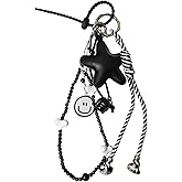 CAZOYIN Leather Bag Charms Black Pentagram Heart Keychain Purse Charm Y2K Trendy Rope Key Chains Backpack Handbag Accessories Gifts for Women