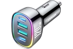 JOYROOM 120W for iPhone 17 Pro Car Charger USB C, 4-Port Car Charger Fast Charging, PD&QC3.0 Type C Car Phone Charger, Cigarette Lighter Adapter, Car Accessories for iPhone 16 16e 15 17 Air Pro Max, Samsung