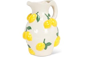 Abbott Collection Large Jug with Handpainted Lemons - Porcelain, Ivory/Yellow, 10" H (76oz)