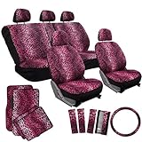 OxGord 17pc Leopard Seat Cover Carpet Floor Mat Set for Car, Truck, Van, SUV - Pink