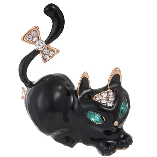 Cat Brooches for Women UK - Women's Brooches & Pins Bling Large Crystal Collar Pins Black Enamel Animal Scarf Brooch Pin Novelty Funny Jewellery Gift UB2252