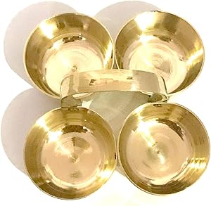 SHRIYA Brass Small Chowmukh 4 Bowl Holder Patra for Pooja Accessories Haldi Kumkum Holder with Plate for Every Occasion for Festival