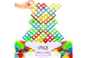 DIFFY TOYS AND GAMES Stack Attack Tower Game, Fun Balance Game for Kids & Adults, Family Game Night Building and Stacking Toy, Includes 36 Cards & 48 Pieces, 1 Tower, 1 Tower Stand, and Instructions