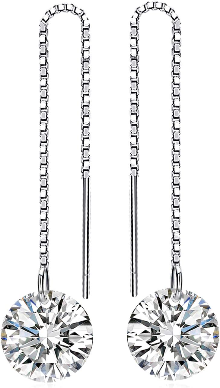 JewelryPalace Classic Round Cubic Zirconia Created Ruby Threader Earrings 925 Sterling Silver