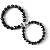 925 Sterling Silver Couple Bracelets, Black Obsidian Matching His & Hers Bracelets, Love Protection Jewelry Gift for Couples