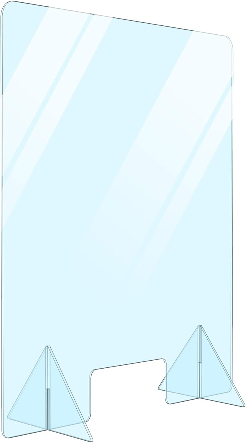Free Standing Portable Acrylic Protective Divider Plexiglass Desk Shield Sneeze Guard Safety Barrier with Transaction Window for Office, Countertop, Restaurant, Reception Cashier Desk (24" W x 32" H): Kitchen & Dining