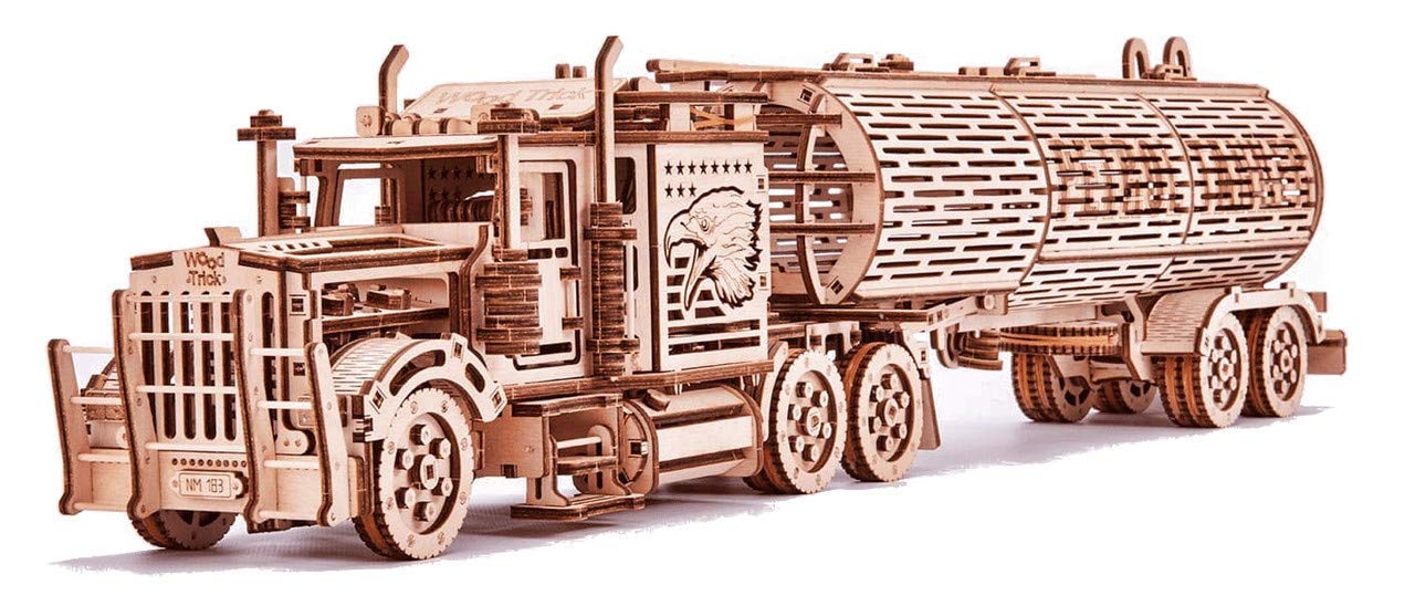 Wood Trick Big Rig Truck Car 3D Wooden Puzzles for Adults and Kids to Build - Rides up to 6ft - 14x6″ - Realistic Semi Truck - Wooden Models Engineering DIY Project Mechanical Wood 3D Puzzles Kits