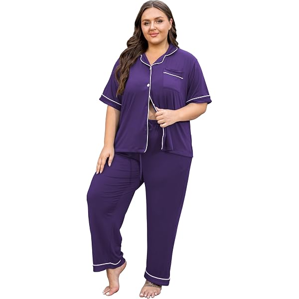 Findsweet Plus Size Women's Pajama Set - 2 Piece Long Sleeve Top & Pants With Pockets, Soft Rayon - View #10