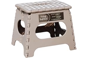 BEEANDEE Folding Step Stool - 11" Height - Holds up 300 Lbs lightweight foldable stepping stool is sturdy enough to support adults & safe enough for kids. Skid resistant and open with one flip (Light Tan)