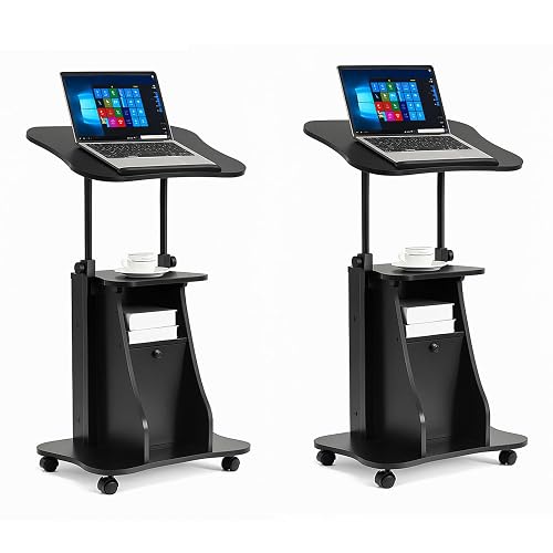 Tangkula Mobile Laptop Podium, Height Adjustable Sit to Stand Desk with ...