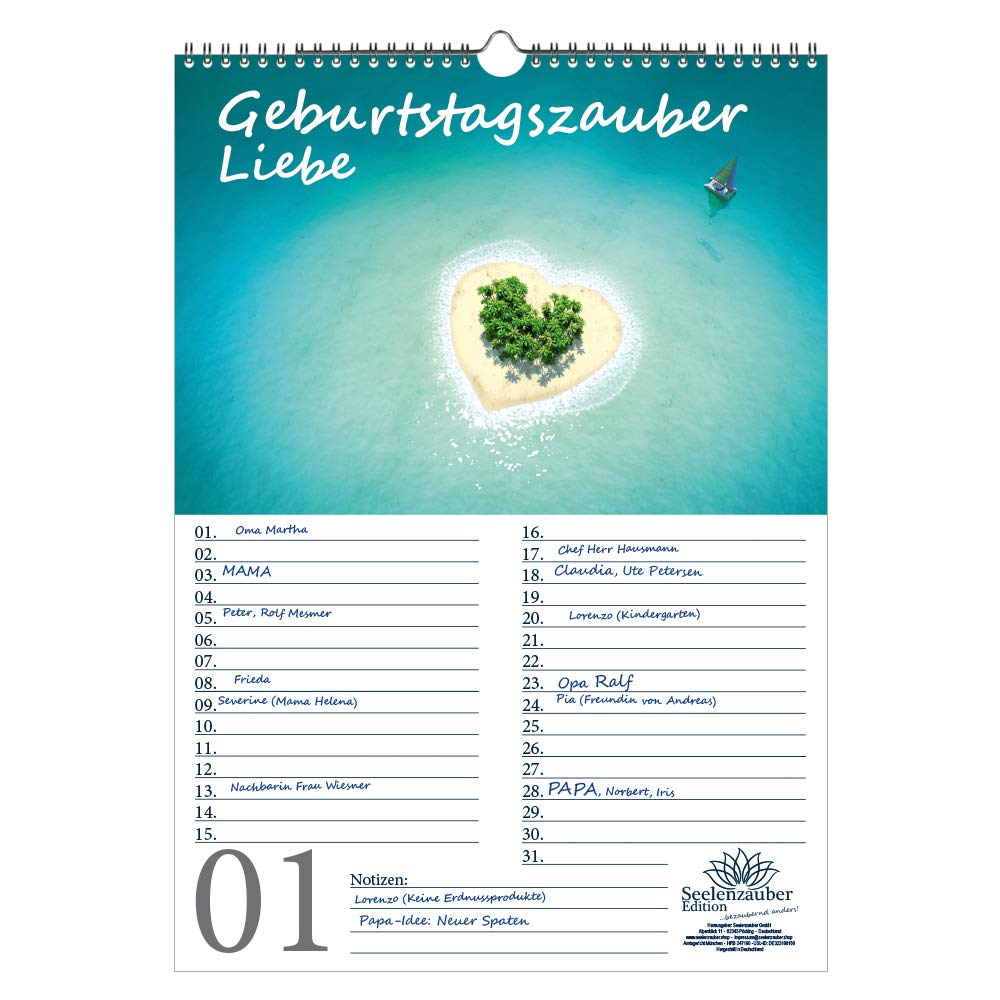 Birthday Planner Birthday Calendar Love Love DIN A3 Calendar – Soul Magic