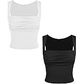 CIDER 2 Pack Women Tank Tops Set Ruched Square Neck Sleeveless Going Out Cute Crop Top Trendy