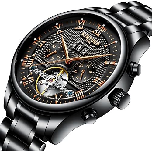 Mechanical watches,Fashion casual double-sided hollow tourbillon automatic dial large waterproof luminous classic calendar window-G