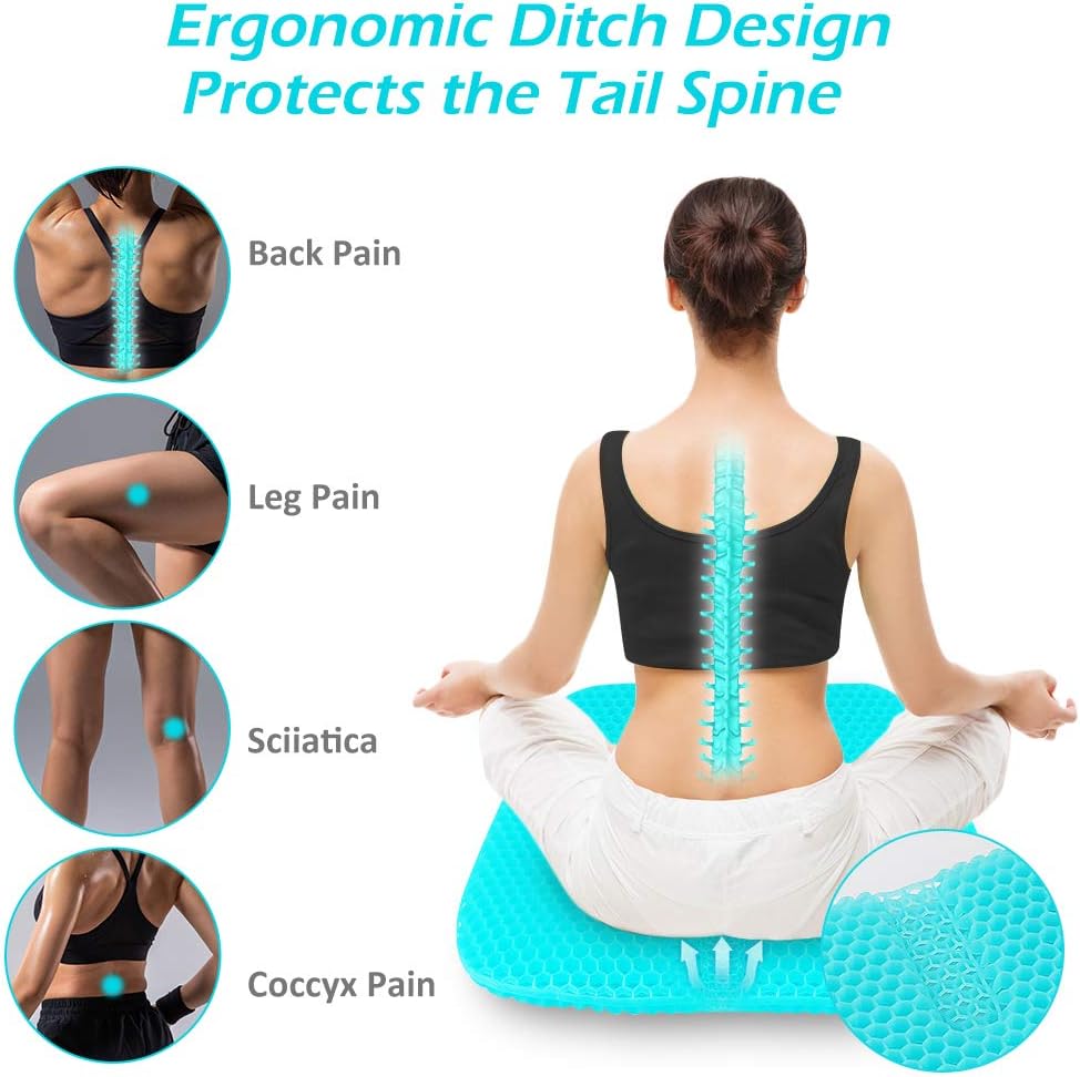 Gel Seat Cushion, Office Egg Seat Cushion for Long Sitting, Chair Pads with Large Size Double Thick Breathable Honeycomb Design, Pressure Relief, Wheelchair Car Seat Cushion for Relieves Spinal Pain: Home & Kitchen