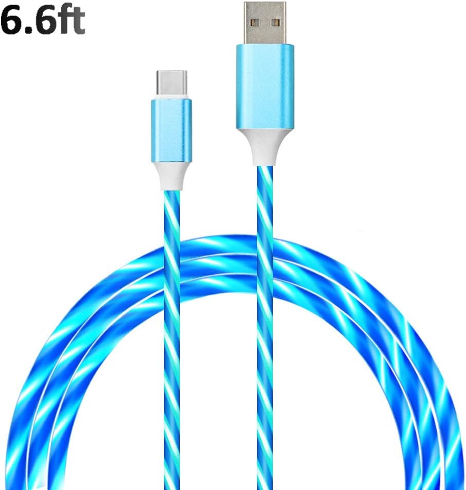 USB C Cable Type C Charging Cable Lights up LED Flowing Light 6FT Fast Charge Power C Cord Compatible with Samsung Galaxy S9 S8 Plus Note 9 8, Sony Xperia XZ, Nexus and More (Blue Light-Type C)