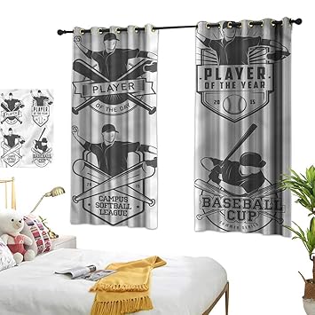 Amazon Com Lightly Blue Curtains Sports Baseball And Softball 63