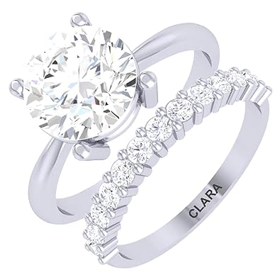 Buy Clara 92 5 Sterling Silver Round Brilliant Solitaire Ring With Band Gift For Women Girls At Amazon In