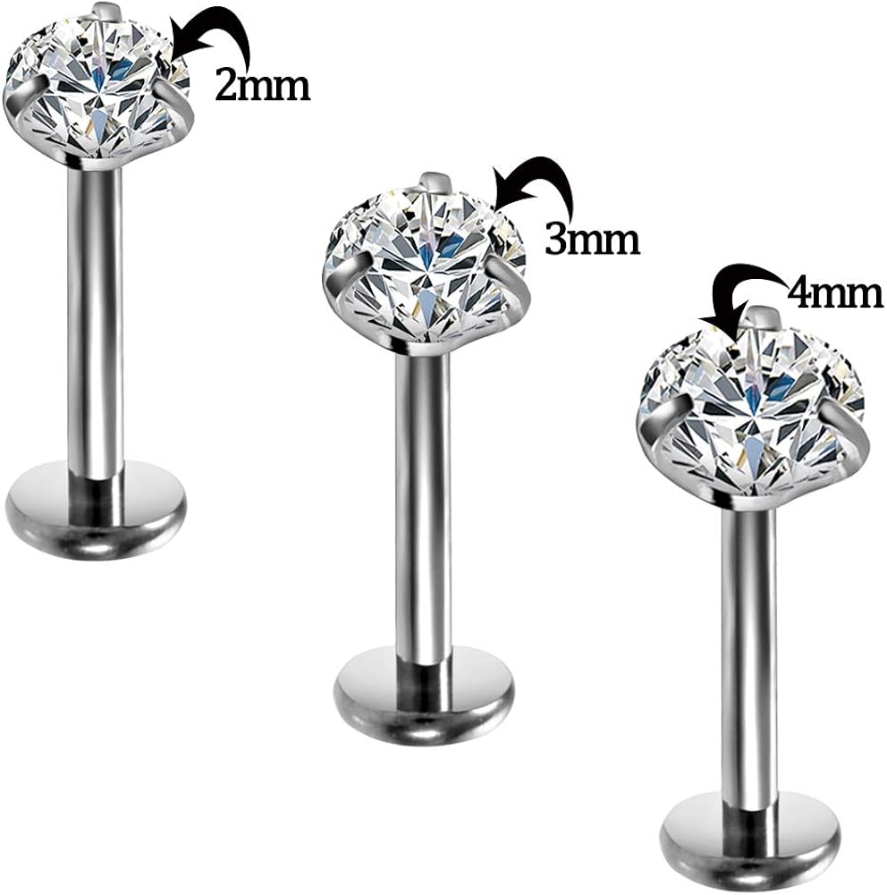 OUFER 16G G23 Solid Titanium Labret Piercing Internally Thread Lip Ring Clear CZ Tragus Helix Piercing Cartilage Earrings 3pcs - Image 3
