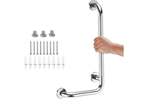IHANSEE L-Shaped Angled Grab Bar 12x24 Inch Chrome Anti-slip Knurled Shower Handle Wall Mount, 1.25" Diameter Shower Bars Safety for Seniors Injured Balance Support, Handicap Grab Bars for Bathtubs and Shower