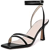Mostrin Womens Sandals Strappy Heels for Women Ankle Strap Lace Up Square Open Toe Heels Tie Up Stiletto High Heeled Sandals for Prom, Party, Daily Wear