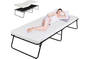 MAMIZO Folding Bed,Rollaway Bed with Mattress for Adults,Foldable Bed,Portable Bed,Metal Bed Frame with Memory Foam Mattress, Guest Bed for Bedroom,Office,Camp,No Assembly Required,(75" x 31"x14")