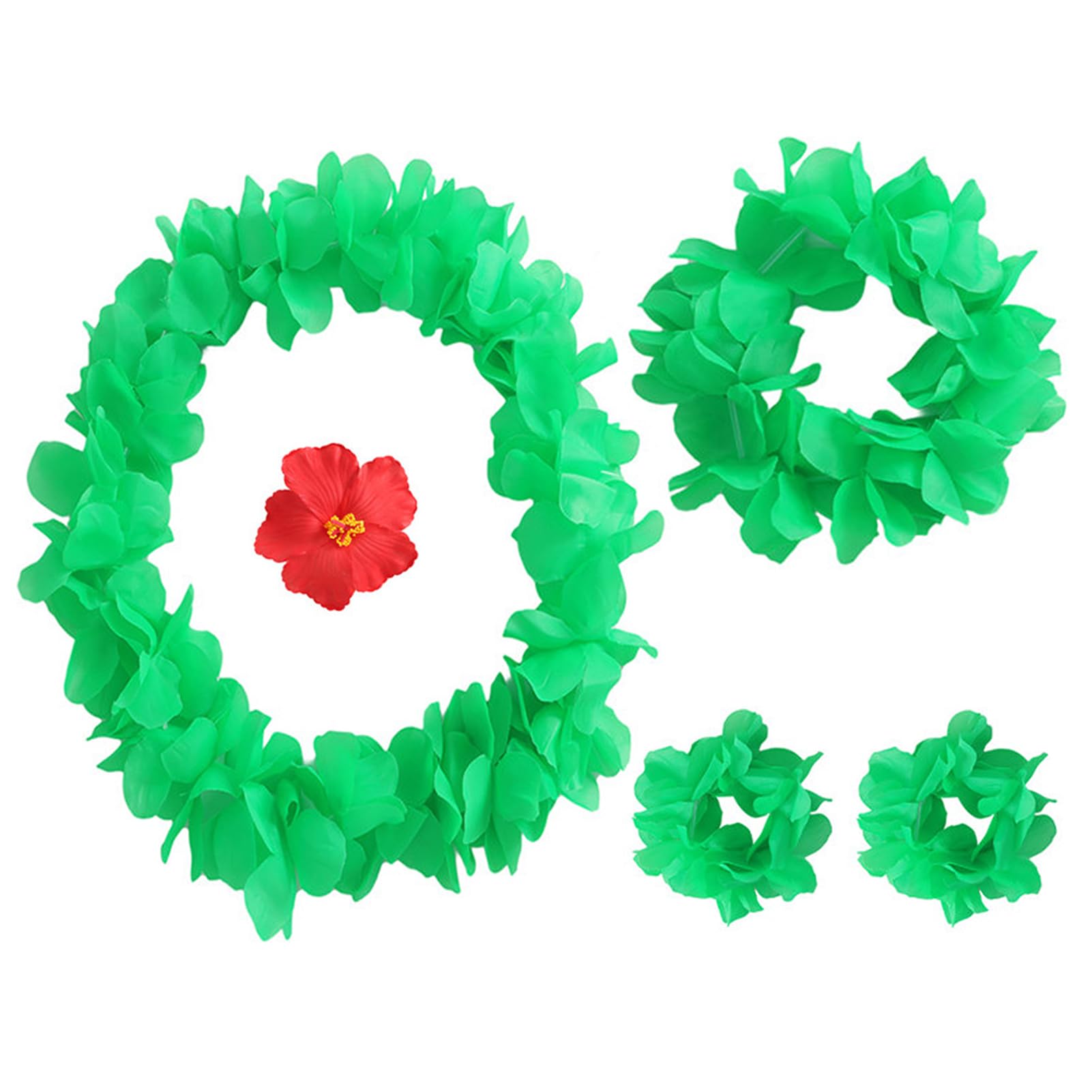 Photo 1 of Hawaiian Leis Luau Flower Headband Necklace Bracelets Set Beach Party Costume Accessories Green for Lilo