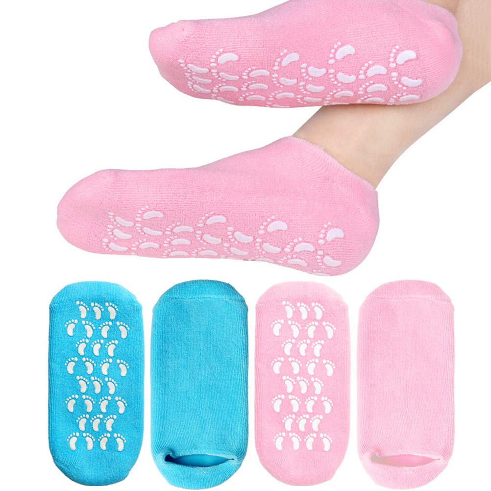 2 Pairs Soft Moisturizing Socks，Gel Lining Infused with Essential Oils and Vitamins for Dry Hard Cracked Skin Moisturizing Day Night Care Skin (Blue Pink)