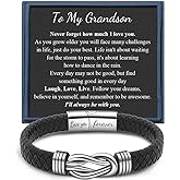 Memgift 𝐊𝐧𝐨𝐭 𝐁𝐫𝐚𝐜𝐞𝐥𝐞𝐭 𝐟𝐨𝐫 𝐌𝐞𝐧 Valentines Day Birthday Gifts for Son Grandson Husband Boyfriend Brother Man Black Braided Leather Infinity Bracelets Lettering Love You Forever