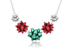 VOGUEKNOCK Gift Bow Necklace Christmas Bow Collar Necklace Xmas Jewelry Gift Red Green Bows